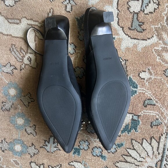 NWOT LaRosa Black Crystal Slingback Pointed Toe Heels - Picture 4 of 5